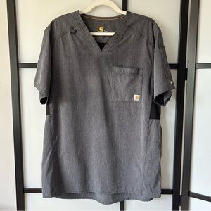 [M] Carhartt Peppered Grey V Neck Scrub Top With Front & Arm Pocket Unisex